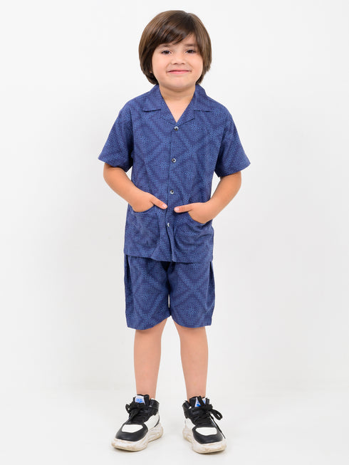 Royal Cruise Imported Cotton Short Set (Indigo Maze)